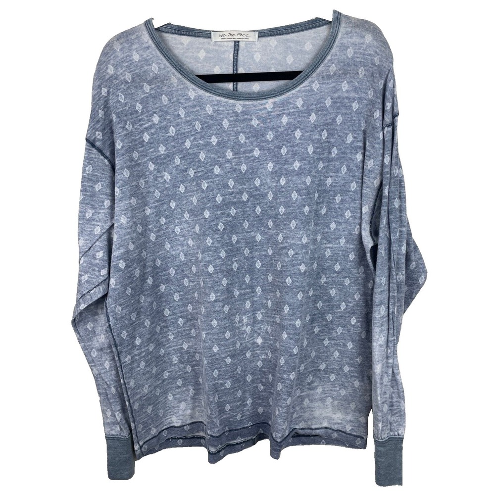 We the Free People Arielle Print Tee Shirt Large Blue Geometric Relaxed Thin Top